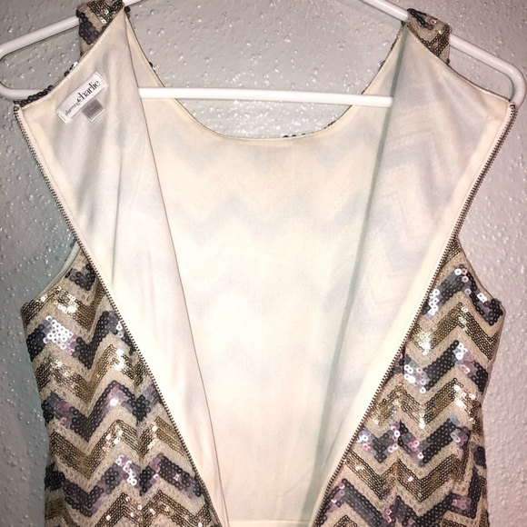 Charming Charlie Size Small Sort Party Dress.Covered in Gold and Silver Sequins - Picture 3 of 9